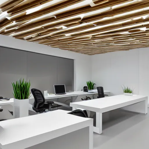 Image similar to architecture presentation in an modern white office, crowd of beautiful female designers in designer clothing critiquing eldritch balsa wood model with spotlight, highly detailed, white modern furniture, elegant, professionally lit