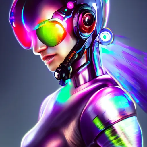 Image similar to a colorfull cyborg lady, trending on artstation, smooth, detailed, sharp focus, realistic, masterpiece, epic, realistic,volumetric lighting, great, uhd, by artstation, anime style