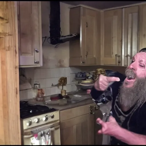 Image similar to british magical hobo breaks into some ork's kitchen and attacks them