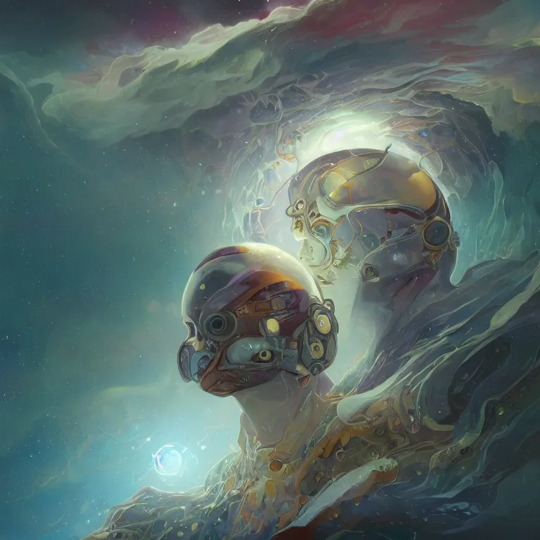 Prompt: elon musk, bright eyes full of cosmic nebulae drowning in a boiling ocean, concept art, nostalgic melancholic artwork, by Peter Mohrbacher and Alphonse Mucha, detailed, style, 8k, trending on artstation, unreal engine 4k, detailed, clean background trending, full shot, symmetrical portrait, sophisticated, Unreal engine, dystopia, anti-utopia, post processing, psychadelic