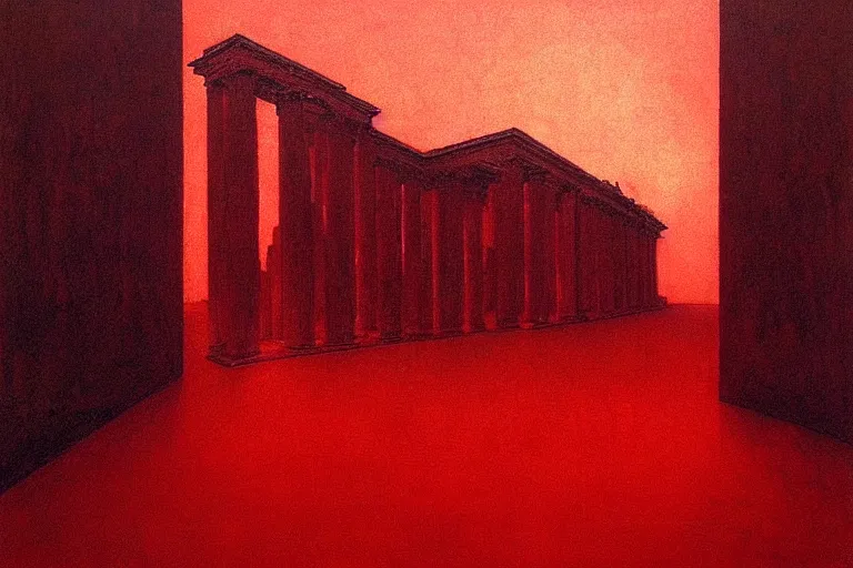 Image similar to only with red, caesar after war, a red tiger, in hoc signo vinces, rome in background, an ancient path, in the style of beksinski, part by hopper, part by rodcenko, part by hofbauer, intricate composition, red by caravaggio, insanely quality, highly detailed, masterpiece, red light, artstation