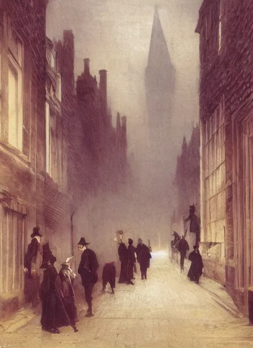 Prompt: 1 9 th century london, shady alleys, pub, thick fog, coherent composition art by caspar david friedrich, thomas lawrence, john martin