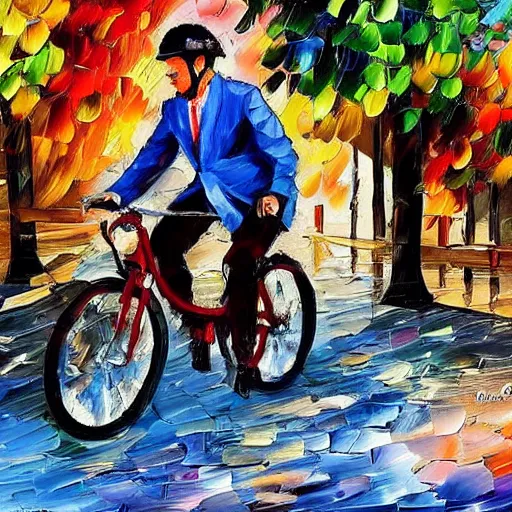 Prompt: Riding a bike, by Afremov, Leonid