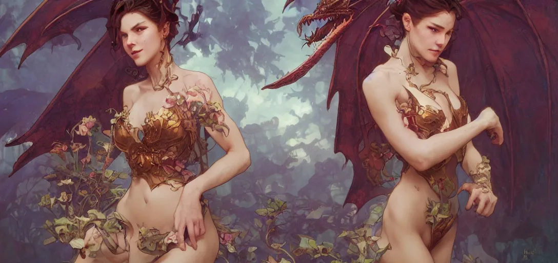 Image similar to beautiful dragon girl by Stanley Artgerm Lau, greg rutkowski, thomas kindkade, alphonse mucha, loish, norman Rockwel