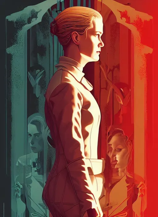 Image similar to poster artwork by Michael Whelan and Tomer Hanuka, a portrait of Evan Rachel Wood in Westworld, clean