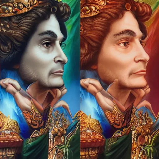 Prompt: a detailed fantasy character portrait of abdel halim hafez as god of art by lauri blank, artgerm, evelyn de morgan, 8K, 50mm lens