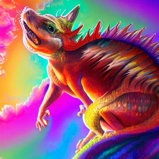 Image similar to an oilpainting of a psychedelic hamster dragon hybrid, hd, artstation, digital art, 4k, 8k