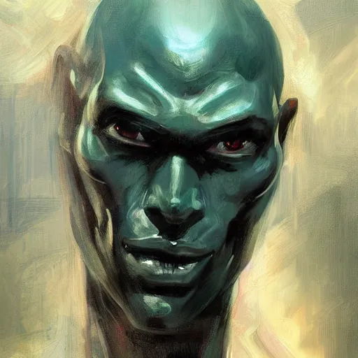 Prompt: face protrait of martian manhunter,, jeremy mann painting