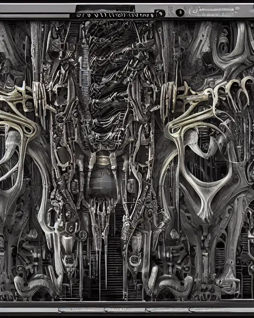 Image similar to video game frame interface by hr giger, biomechanical, 4 k, hyper detailed