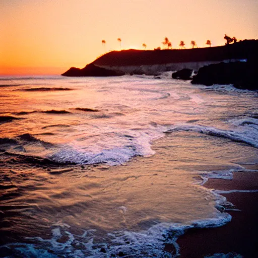 Prompt: california beach sunset on portra 400 film