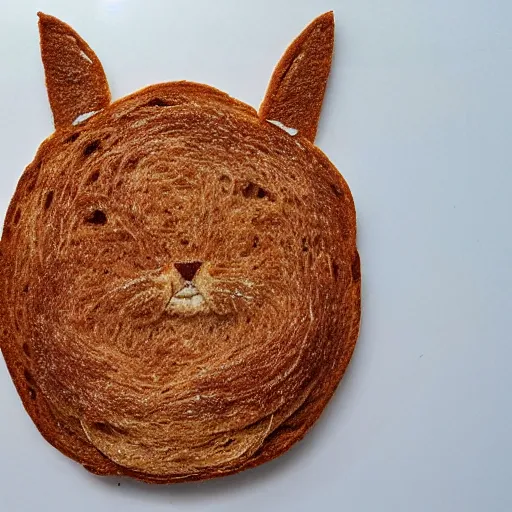 Prompt: an orange cat that is made out of bread