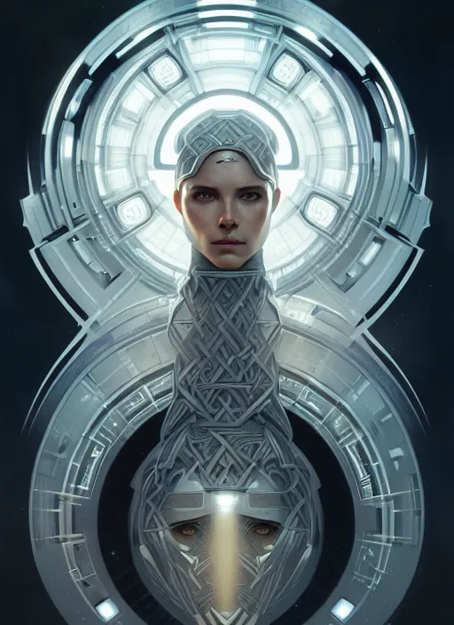 Image similar to symmetry!! portrait of viking, sci - fi, tech wear, intricate, elegant, highly detailed, digital painting, artstation, cinematic lighting, concept art, smooth, sharp focus, illustration, art by artgerm and greg rutkowski and alphonse mucha, 8 k