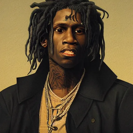 Prompt: dramatic portrait of young thug by pietro annigoni