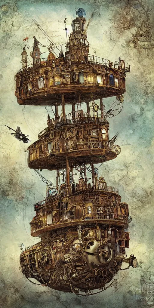 Image similar to a detailed digital painting of a steampunk living airship by alexander jansson and where's waldo and leonardo da vinci