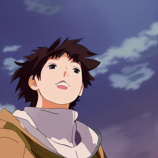 Prompt: teenager boy with Fragile looking beautiful portrait face looking up made by Studio Ghibli highly detailed art, beautiful scene, sharp focus, smooth, 8k, anime art, nostalgic