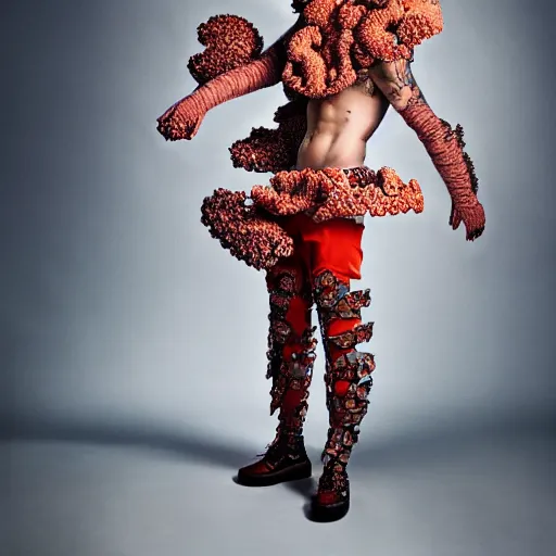 Image similar to a portrait of a beautiful young male wearing an alexander mcqueen armor made of coral reef , photographed by andrew thomas huang, artistic