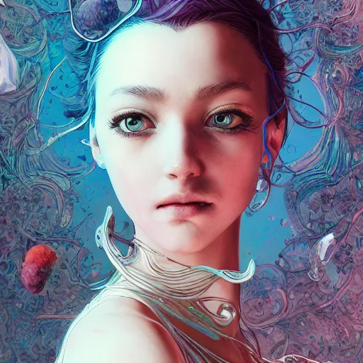 Prompt: the portrait of a blueberry that resembles an absurdly beautiful, graceful, elegant, sophisticated mature girl, an ultrafine hyperdetailed illustration by kim jung gi, irakli nadar, intricate linework, bright colors, octopath traveler, final fantasy, unreal engine 5 highly rendered, global illumination, radiant light, detailed and intricate environment