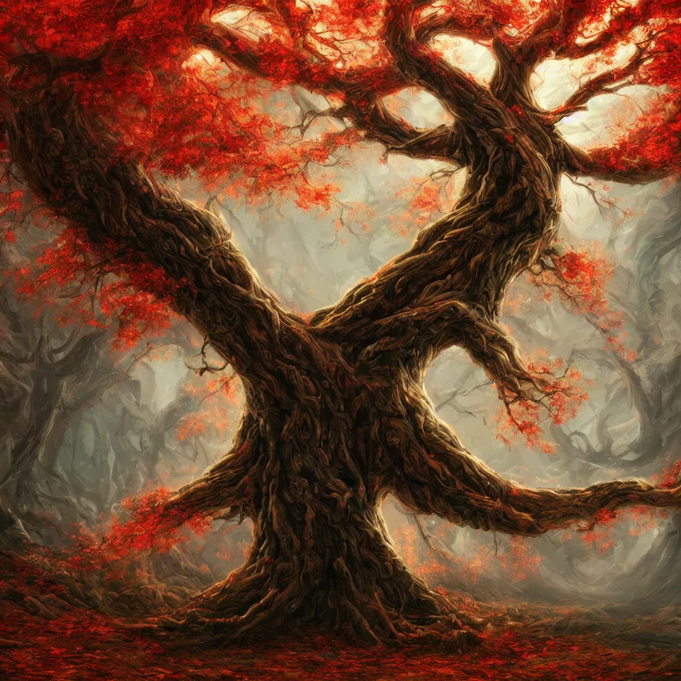 Image similar to giant tree,beautiful autumn spirit, digital art, concept art, fantasy art, highly detailed, HD wallpaper, artstation, Deviantart, abeyance