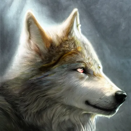 Image similar to half wolf half human hit intricate skin, fur, silicone cover, elegant, peaceful, full body, hyper realistic, extremely detailed, dnd character art portrait, fantasy art, intricate fantasy painting, dramatic lighting, vivid colors, deviant art, artstation, by edgar maxence and caravaggio and michael whelan and delacroix