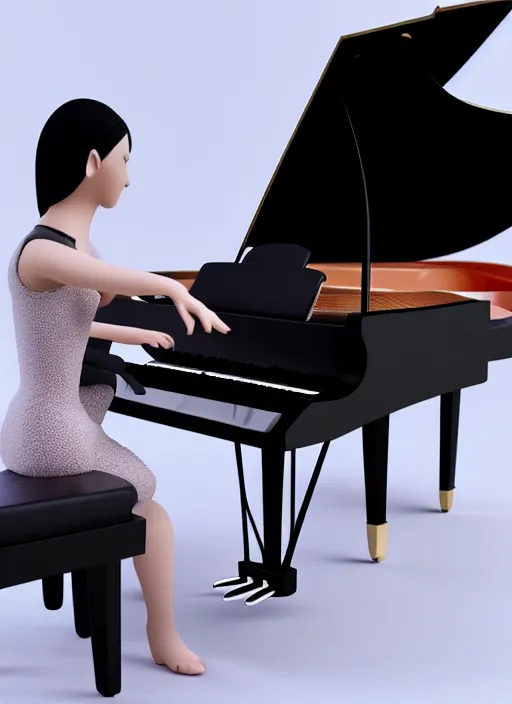 Image similar to 3 d render gril playing piano, 4 k, high quality, sharp fucos