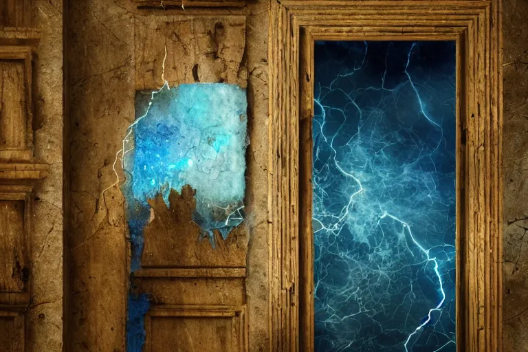 Image similar to In the skies above where Denser cast the spell a rift has formed, a dirty brown gap in the blue that throws a shadow at noon - it is a door into another dimension. Photo-realistic HD, hyperrealism, colourful, highly detailed, cinematic, luminescence, 32k, DoP, high contrast, intricate, mystery, epic, fantasy