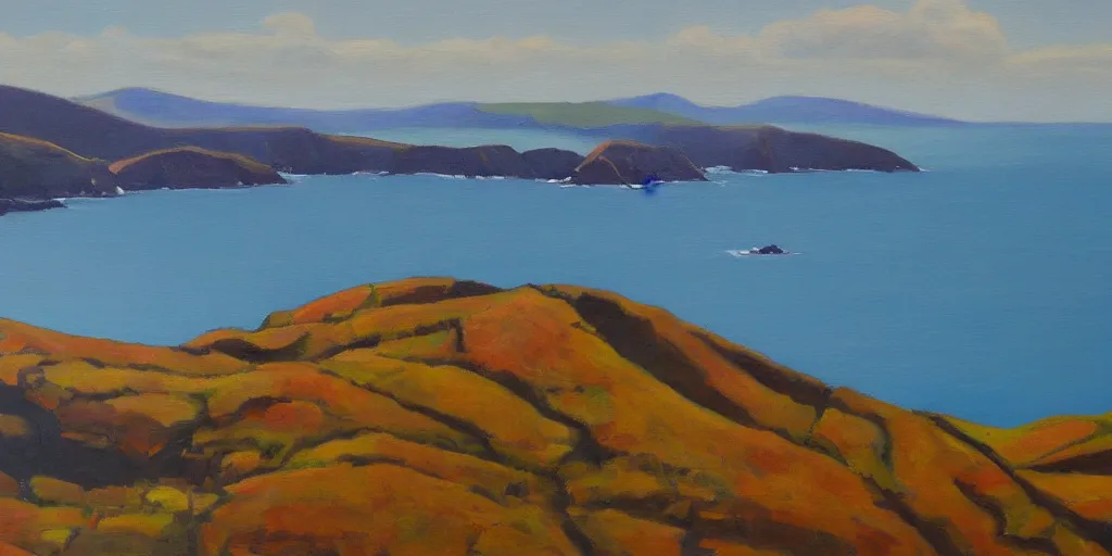 Prompt: marin headlands by olof krans, oil on board