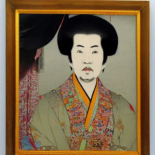 Image similar to sri sultan hamengkubuwono ix with blangkon and batik portrait, art by utamaro kitagawa, raden saleh, banksy, basuki abdullah