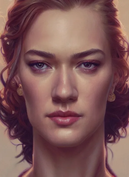 Image similar to beautiful portrait of yvonne strahovski, by magali villeneuve and greg rutkowski and artgerm and alphonse mucha, intricate, elegant, highly detailed, photorealistic, trending on artstation, trending on cgsociety, 8 k, sharp focus