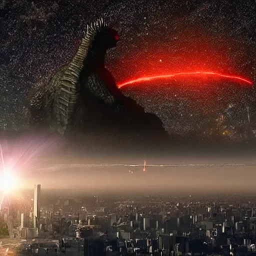 Prompt: meteor colliding with tokyo with godzilla watching