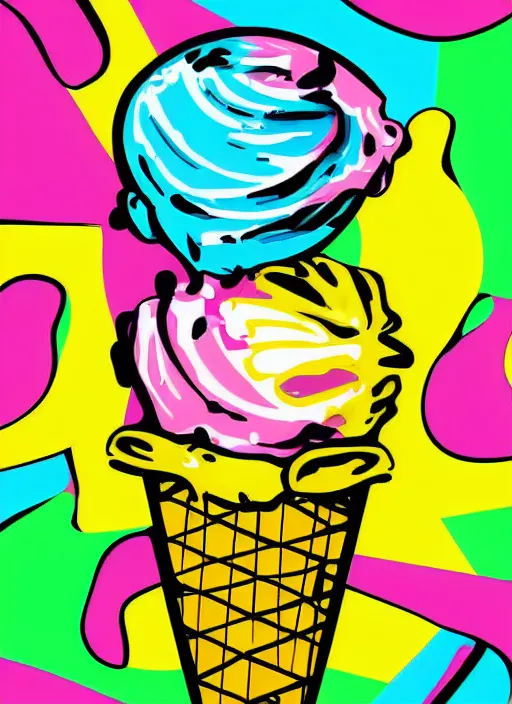 Image similar to ice cream pop art, representation with abstraction, highly detailed digital art, realistic, cinema hd, 8 k resolution, dslr