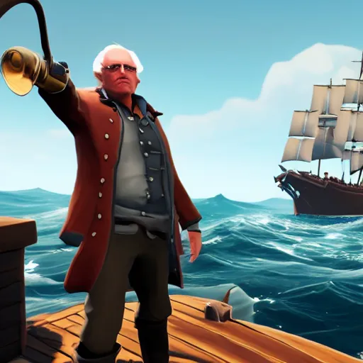 Prompt: Gameplay screenshot of Bernie Sanders in Sea of Thieves, Unreal Engine