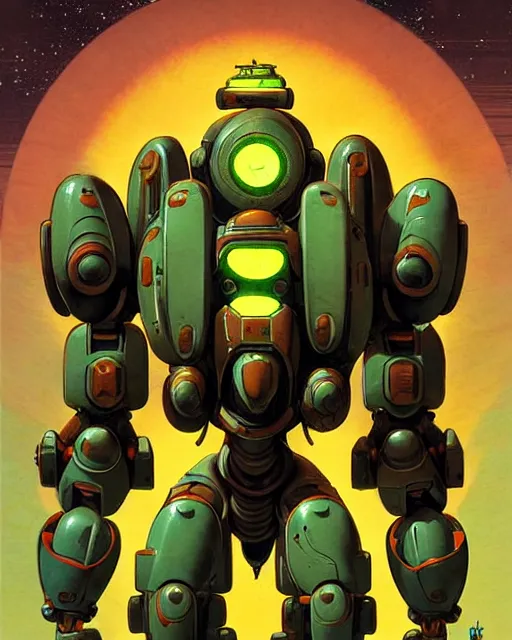 Image similar to orisa from overwatch, centaur, character portrait, portrait, close up, concept art, intricate details, highly detailed, vintage sci - fi poster, retro future, in the style of chris foss, rodger dean, moebius, michael whelan, and gustave dore