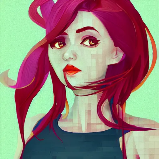 Image similar to a stylized image of a woman with long hair, pixel art by ei - q, featured on pixiv, synchromism, flat shading, full body, polycount, 4 k, digital art, concept art, trending on artstation