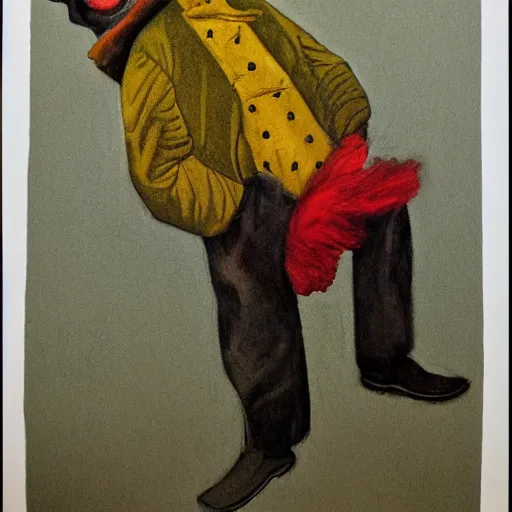 Image similar to a clown in the style of andrew wyeth