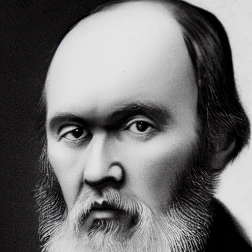 Prompt: black and white photo of old portrait of dostoyevsky by david bailey created at modern world in 4 k ultra high resolution and with medium shot