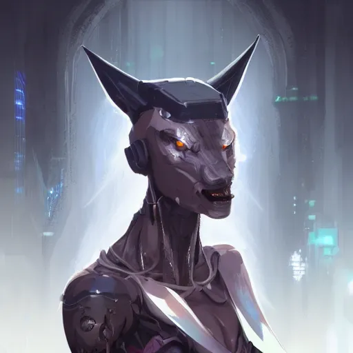 Prompt: portrait of a beautiful cybernetic werewolf, cyberpunk concept art by pete mohrbacher and artgerm and wlop and greg rutkowski and deathburger, digital art, highly detailed, intricate, sci-fi, sharp focus, Trending on Artstation HQ, deviantart, unreal engine 5, 4K UHD image