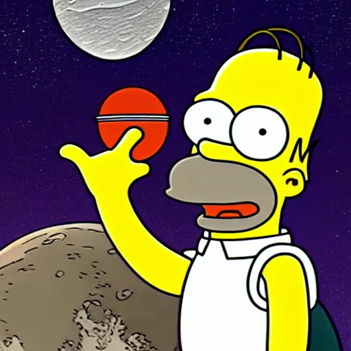 Prompt: homer simpson as an astronaut stepping foot on the moon for the first time, digital art