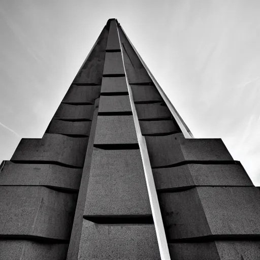 Image similar to a sci - fi brutalist monument built in brutalism architecture, unique geometry, so tall it pierces the heavens, photography