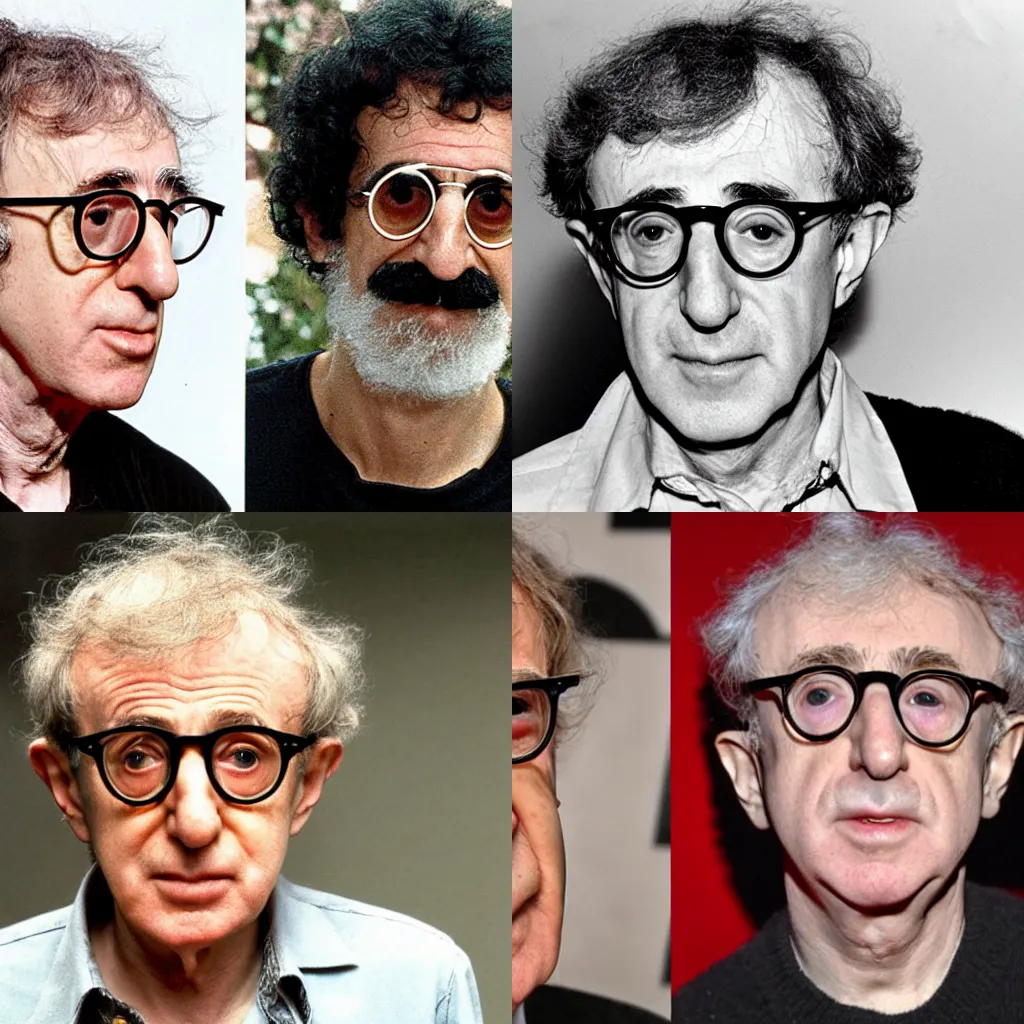 Prompt: Woody Allen has the facial hair of Frank Zappa