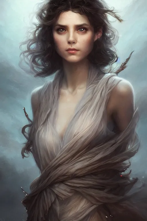 Image similar to dusty wind blowing!!!, dreaming of the void! cinematic volumetric lights, bust portrait, dnd, fantasy, intricate, elegant, highly detailed, digital painting, artstation, concept art, smooth, sharp focus, illustration, art by artgerm and tom bagshaw and greg rutkowski and alphonse mucha