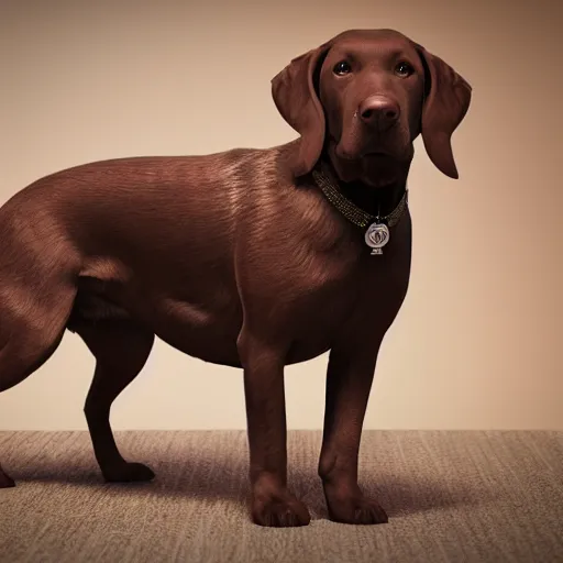 Prompt: a brown labrador dog sitting and wearing royal clothes, octane render, 8k, high quality