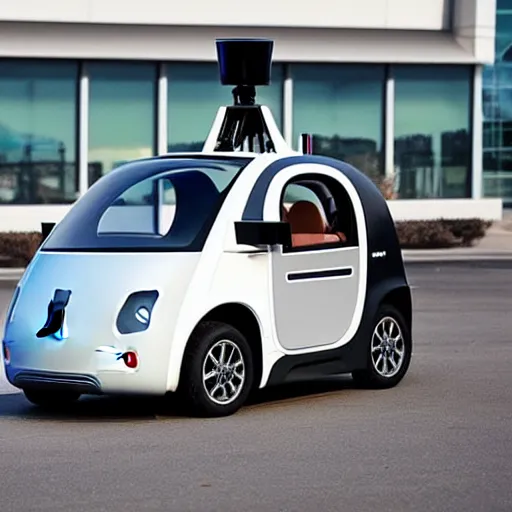 Image similar to weaponized self driving car by google equipped with multiple rocket launcher system