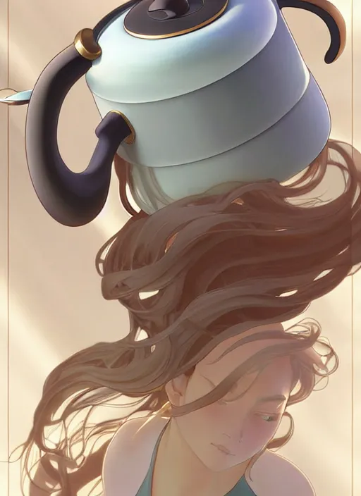 Image similar to stylish modern kettle boiling water, steam coming from spout, natural lighting, path traced, highly detailed, high quality, digital painting, by don bluth and ross tran and studio ghibli and alphonse mucha, artgerm