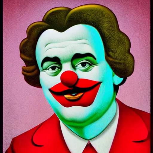 Image similar to communist clown portrait, propaganda art style, vivid colors