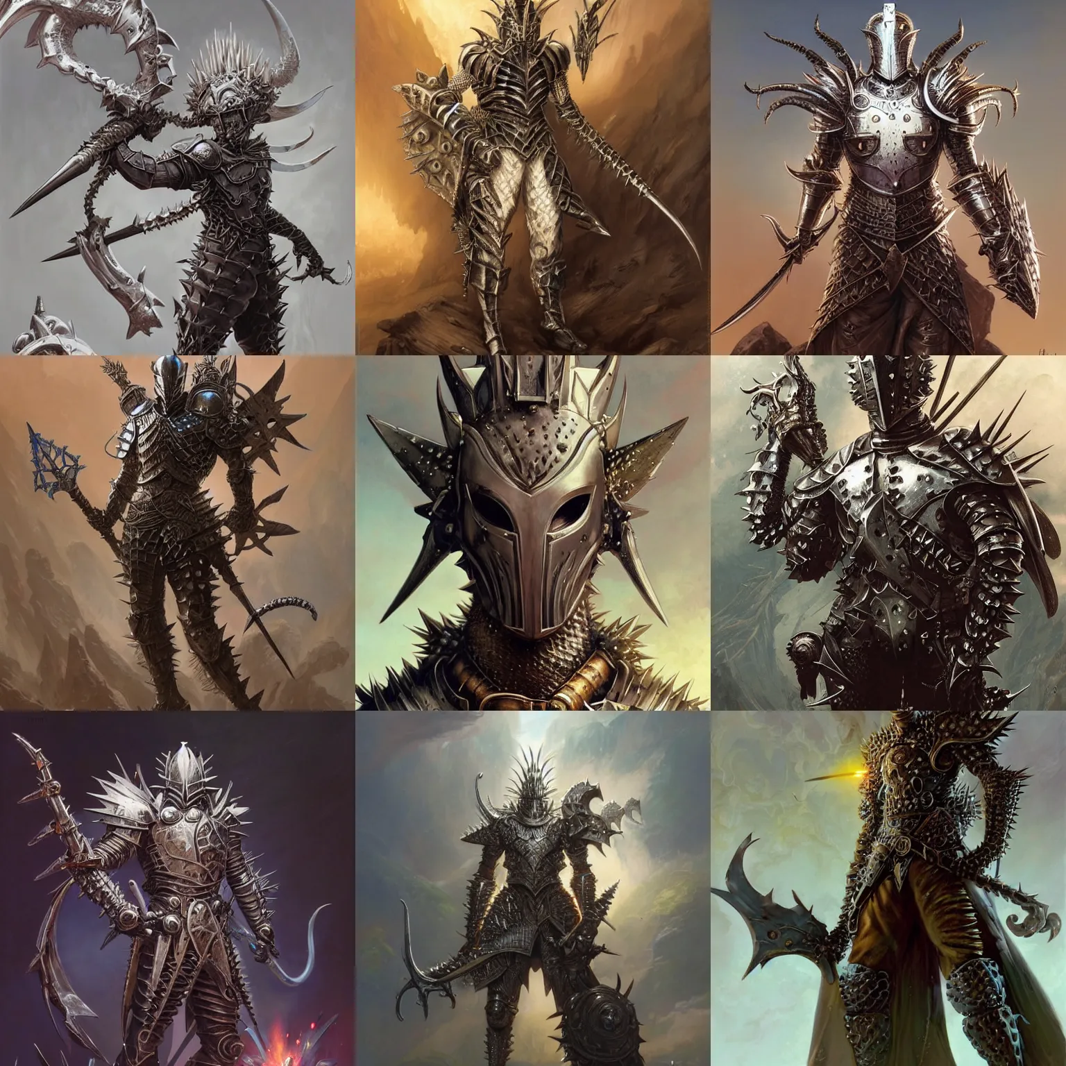 Prompt: fantasy character portrait, spiky armor male knight, ultra realistic, wide angle, intricate details, the fifth element artifacts, highly detailed by peter mohrbacher, hajime sorayama, wayne barlowe, boris vallejo, aaron horkey, gaston bussiere, craig mullins