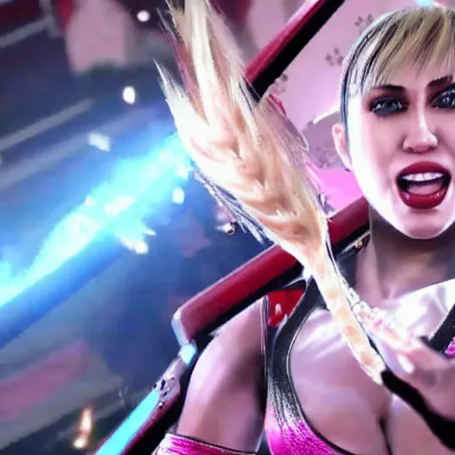 Prompt: miley cyrus in tekken 7, fighting game, gameplay,