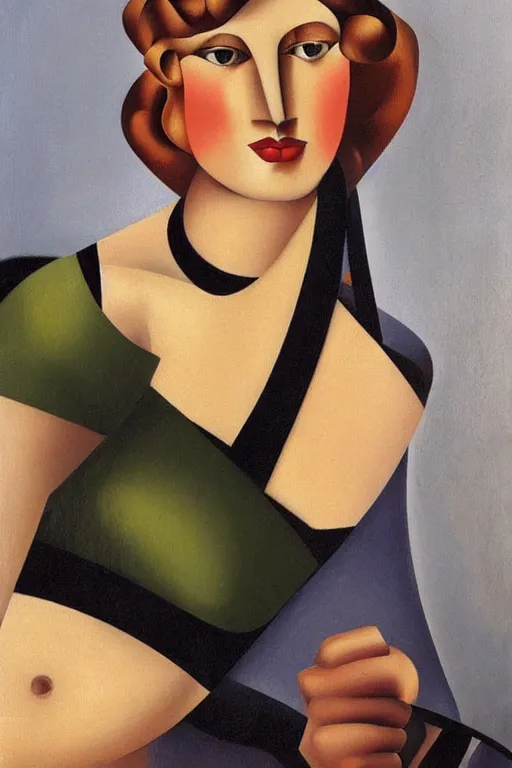 Image similar to olive skinned blonde female model in her twenties by artist tamara de lempicka