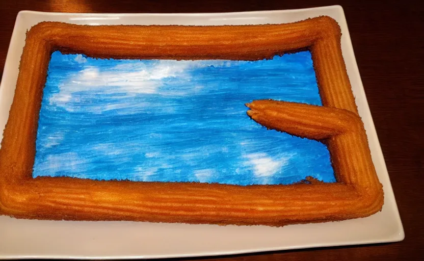 Prompt: a landscape made entirely of churro