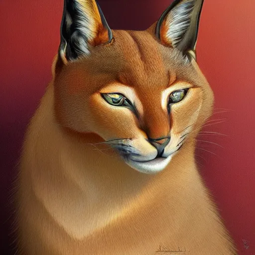 Image similar to portrait of caracal cat. elegant, highly detailed, digital painting, artstation, concept art, smooth, sharp focus, illustration, art by artgerm and greg rutkowski and alphonse mucha