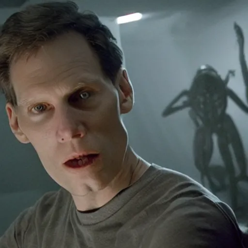 Image similar to Live Action Still of Jerma in Alien (film), real life, hyperrealistic, ultra realistic, realistic, highly detailed, epic, HD quality, 8k resolution, body and headshot, film still